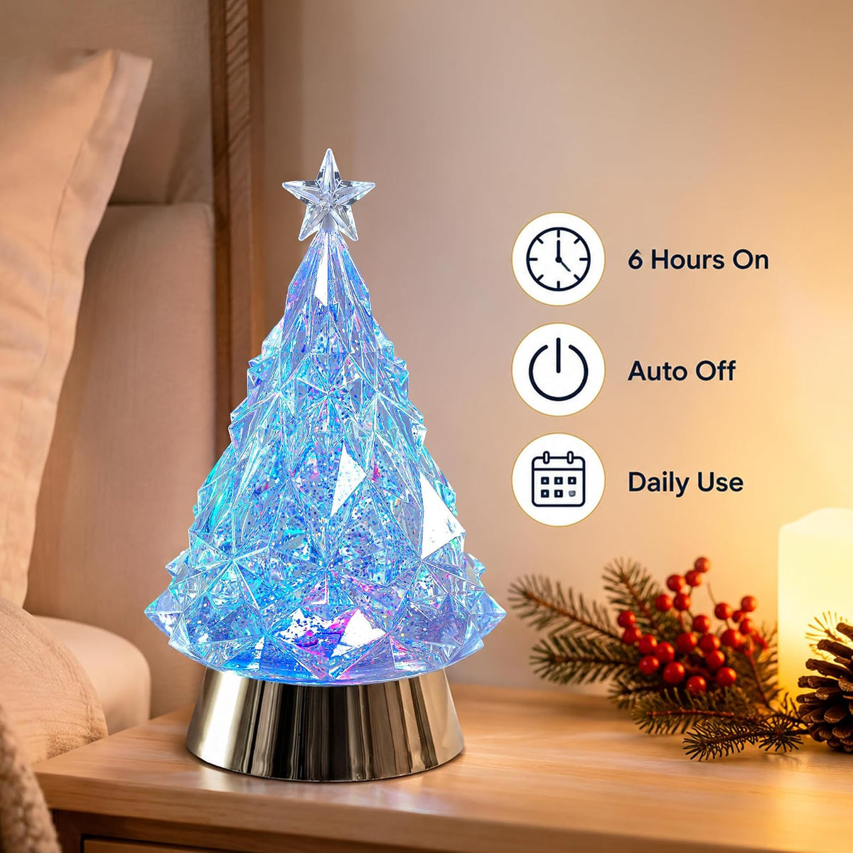 Linterna de globo de nieve para árbol de Navidad con música y tempo...