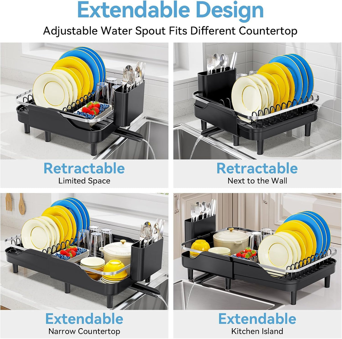 Urackify Escurridor extensible para encimera de cocina, 16.2-23.7 p...