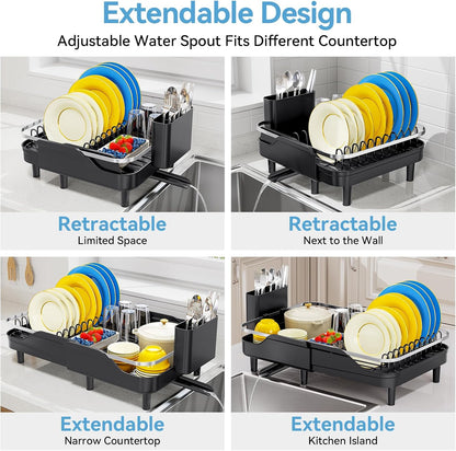 Urackify Escurridor extensible para encimera de cocina, 16.2-23.7 p...