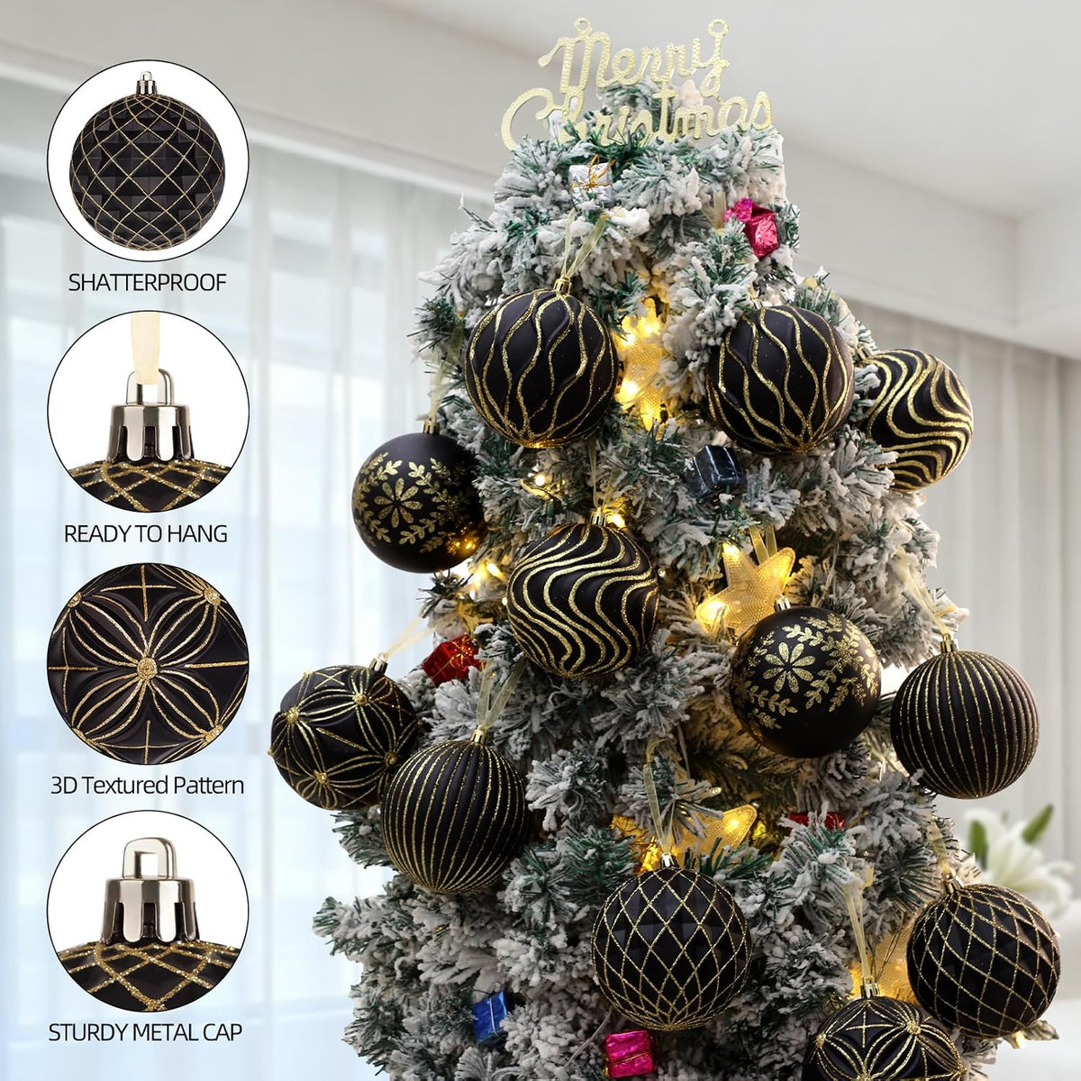 Lanpn 12 piezas bolas de Navidad grandes de 4 pulgadas, decoracione...