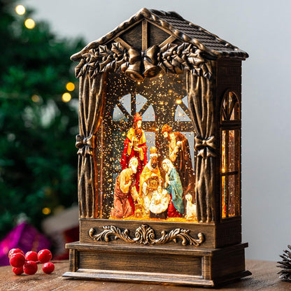 Nativity - Globo de nieve, linterna de Navidad iluminada musical co...