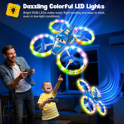 Drones para niños y principiantes con luces LED 2 baterías de arran...