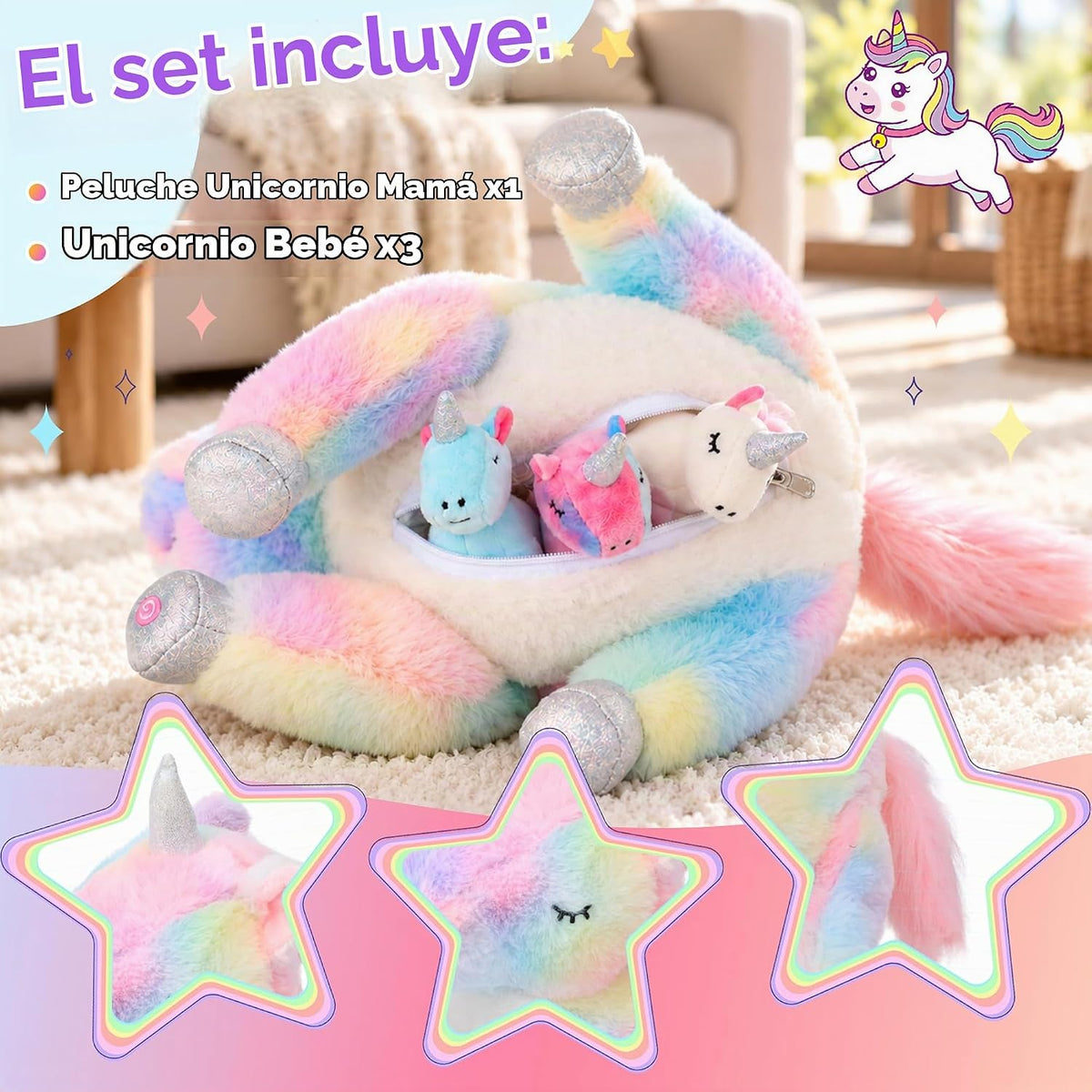 Hopearl Unicornio de peluche LED con iluminación, mamá unicornio co...