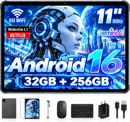 Tablet Android 16 de 11 pulgadas con teclado, 32 GB de RAM + 256 GB...
