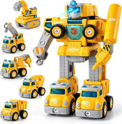 Construction Hero - Robot transformador 5 en 1 y camión de juguete...