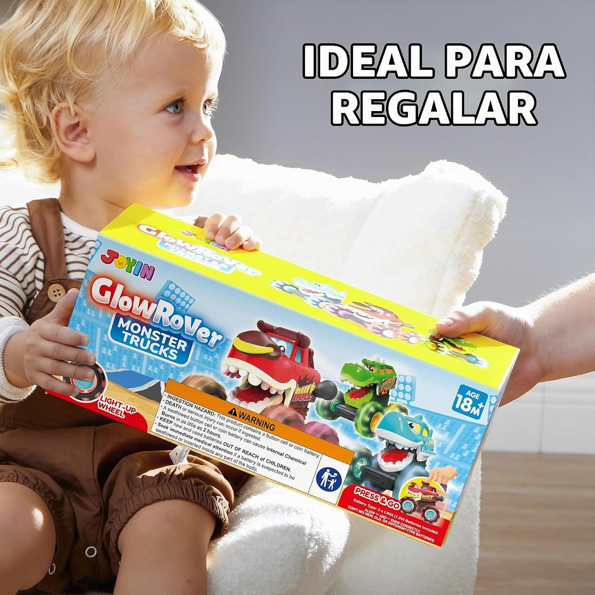 JOYIN - Paquete de 3 camiones monstruos de juguete, autos iluminado...