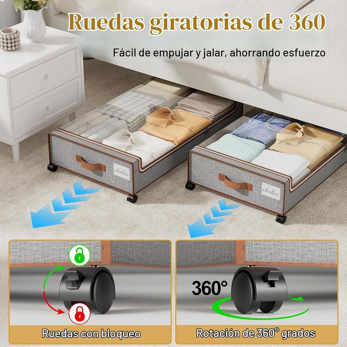 Yecaye Almacenamiento debajo de la cama con ruedas, 60 litros, paqu...