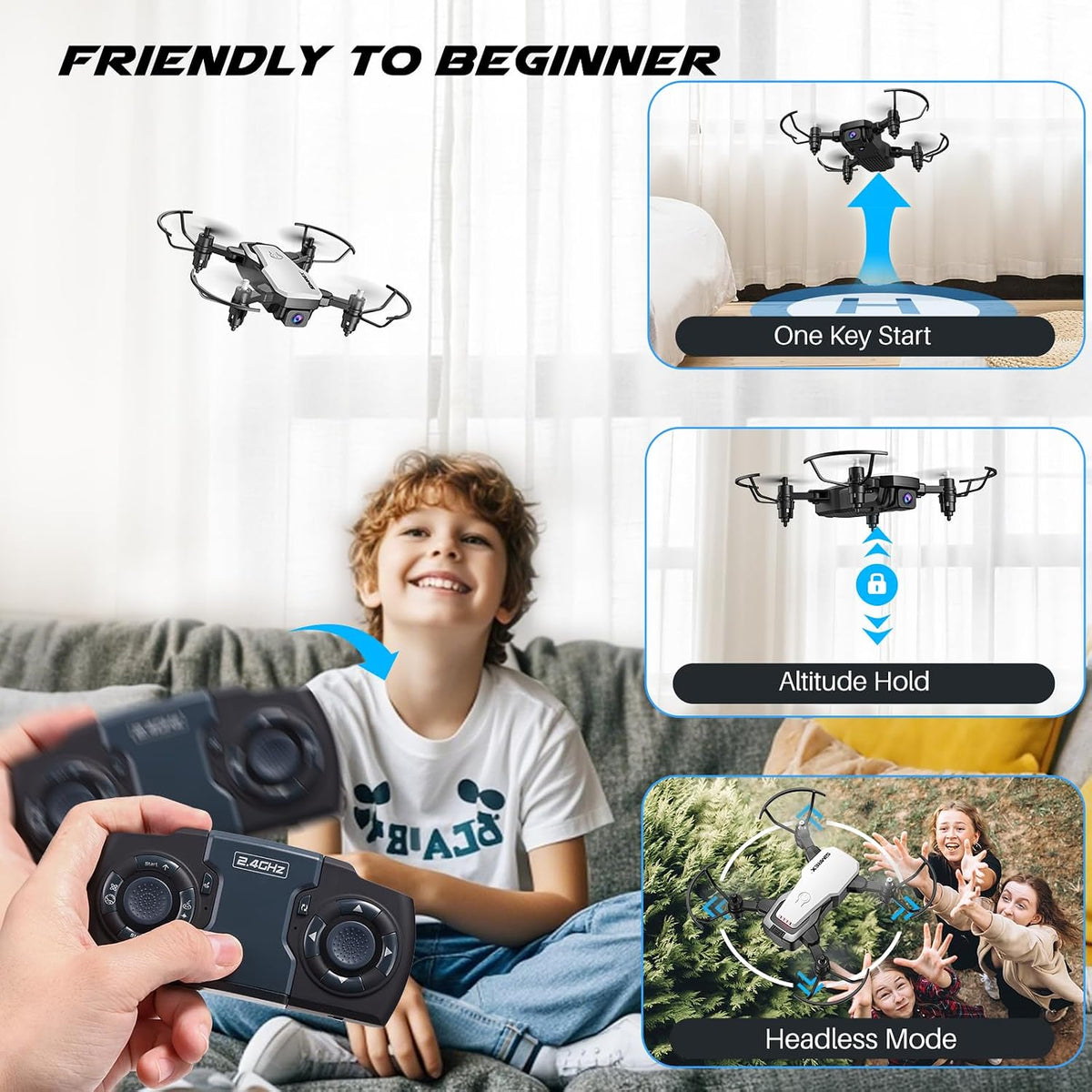 SIMREX Mini dron para niños principiantes: cuadricóptero RC plegabl...