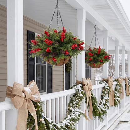 Daynight 2 cestas colgantes artificiales de Navidad con tallos de p...