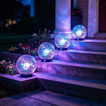 GVSHINE Paquete de 4 luces de orbe de vidrio agrietado multicolor d...