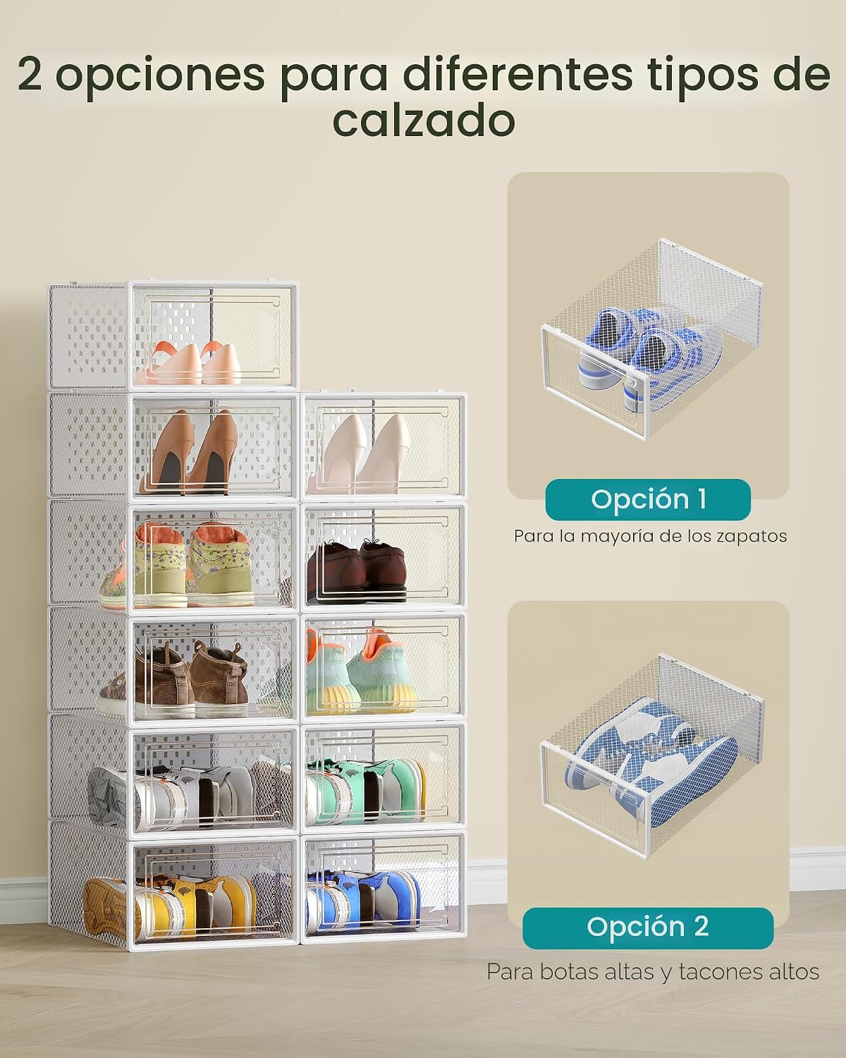SONGMICS Cajas de zapatos, caja de plástico transparente, paquete d...