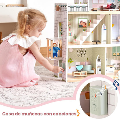 Giant bean Casa de muñecas grande de madera rosa con muñecas de mue...