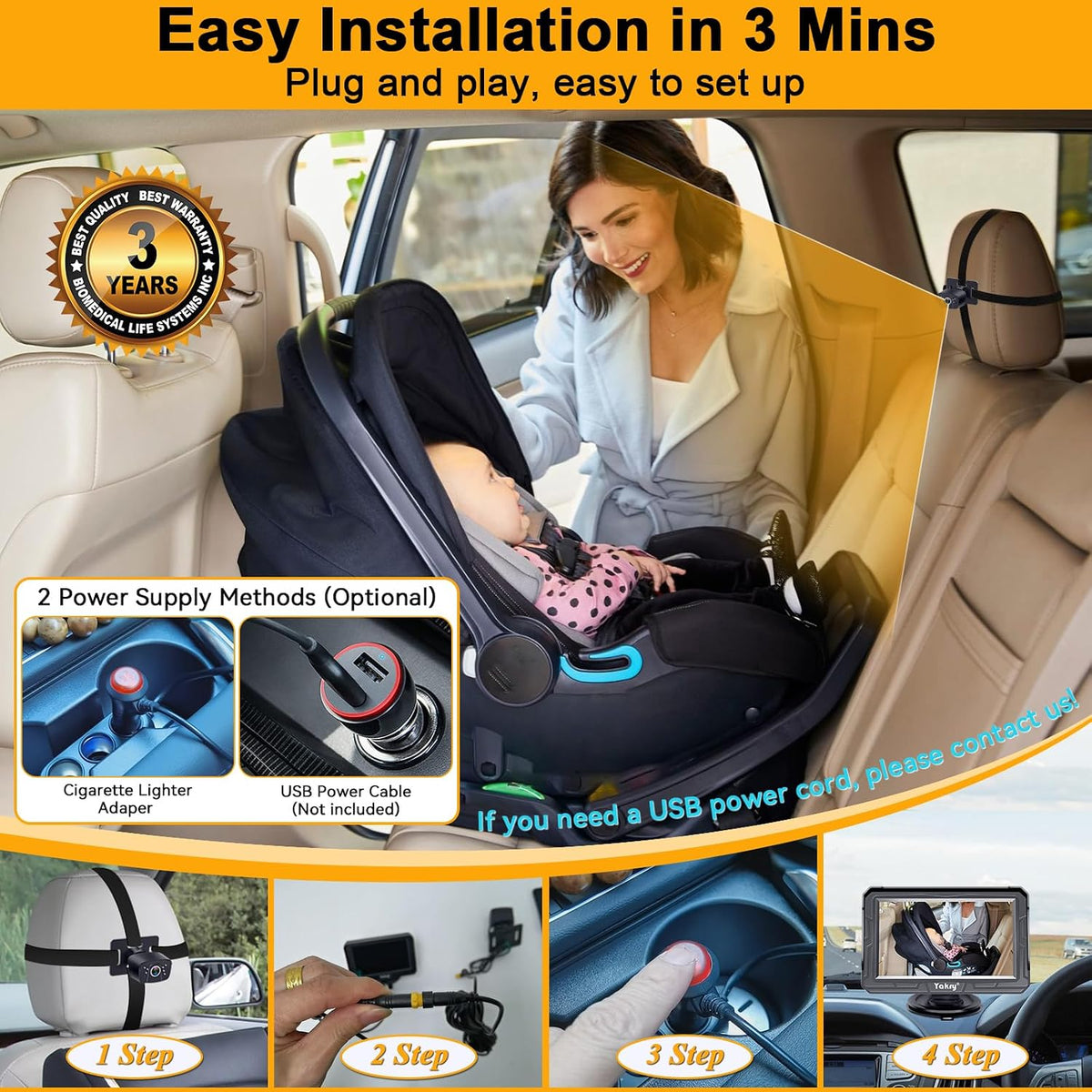 Yakry Cámara de coche de bebé para asiento trasero - HD 1080P, gran...
