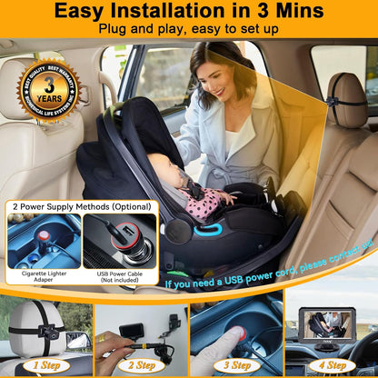 Yakry Cámara de coche de bebé para asiento trasero - HD 1080P, gran...