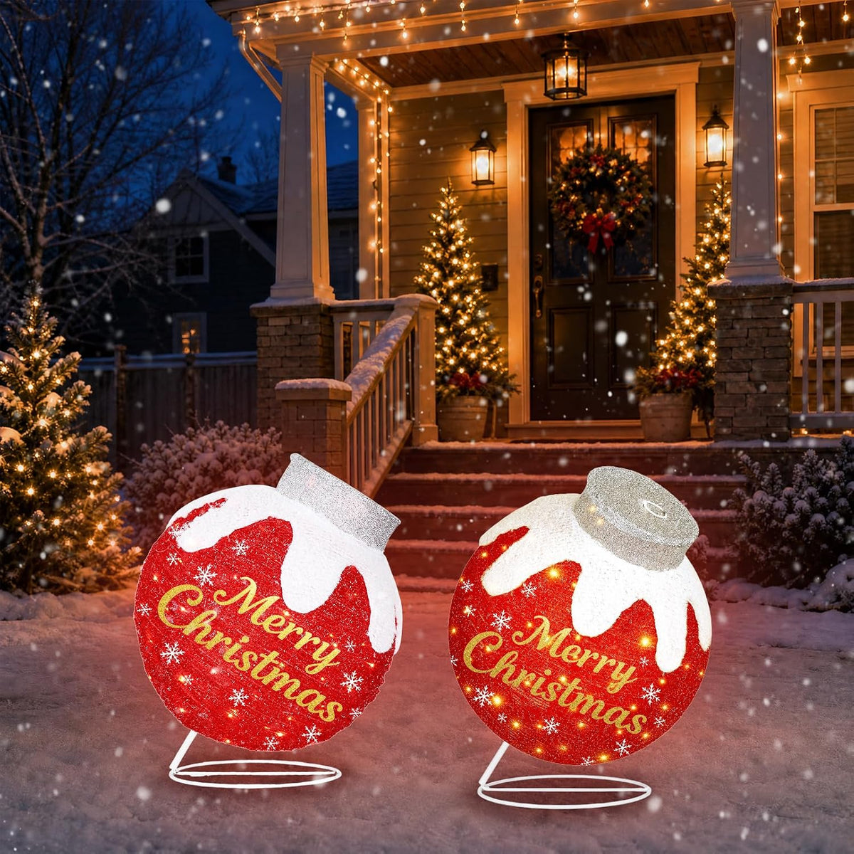1 bola decorativa iluminada con 80 luces LED | Adornos de Navidad p...