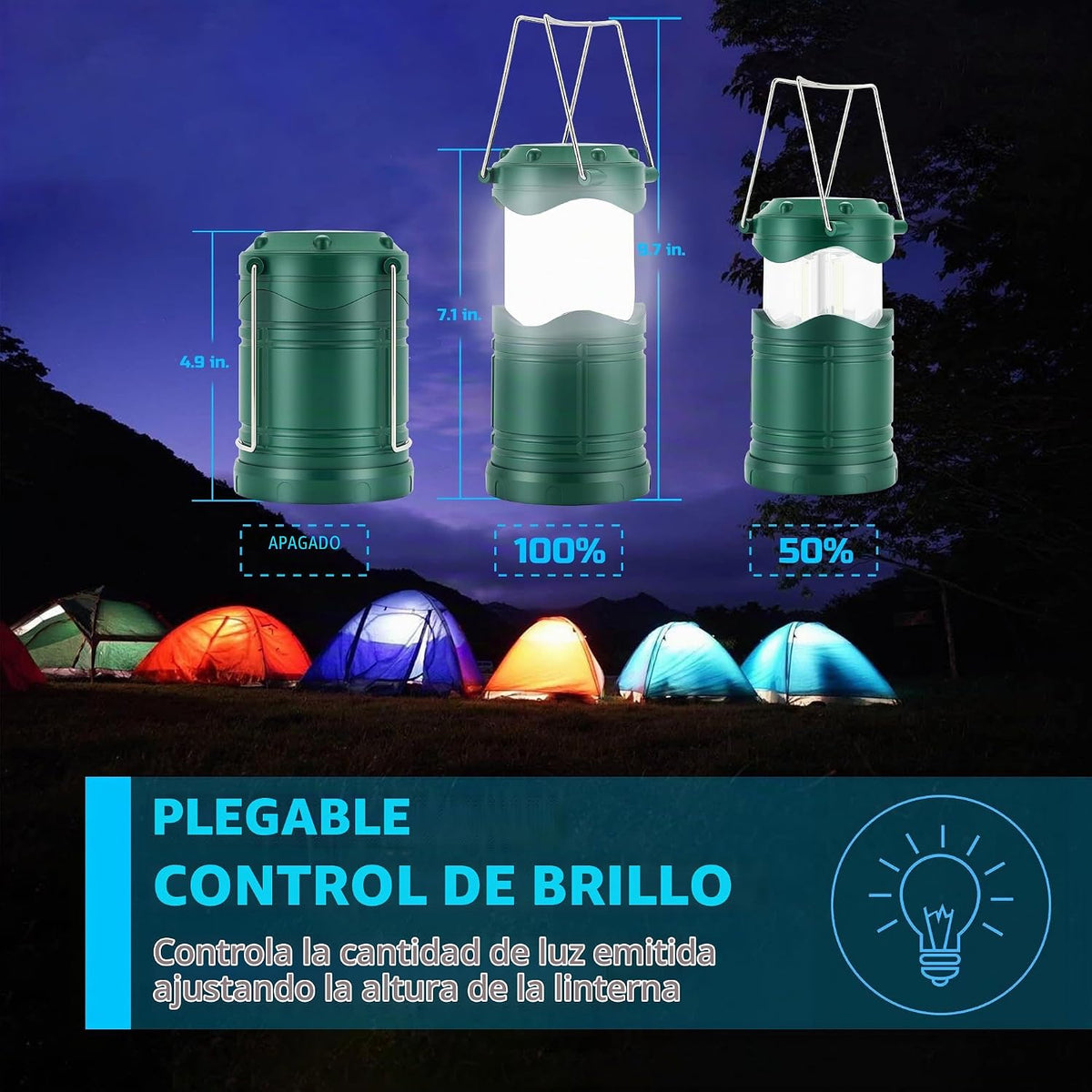 Lichamp Linterna LED de camping, paquete de 4 linternas alimentadas...