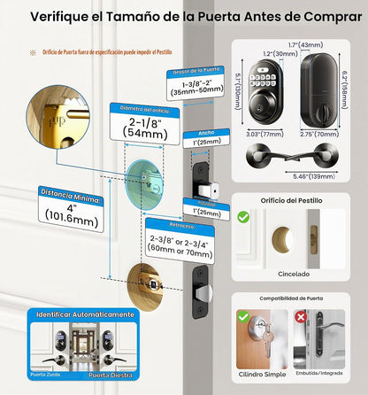 Veise RZ-C Cerradura de puerta de entrada sin llave con 2 manijas d...