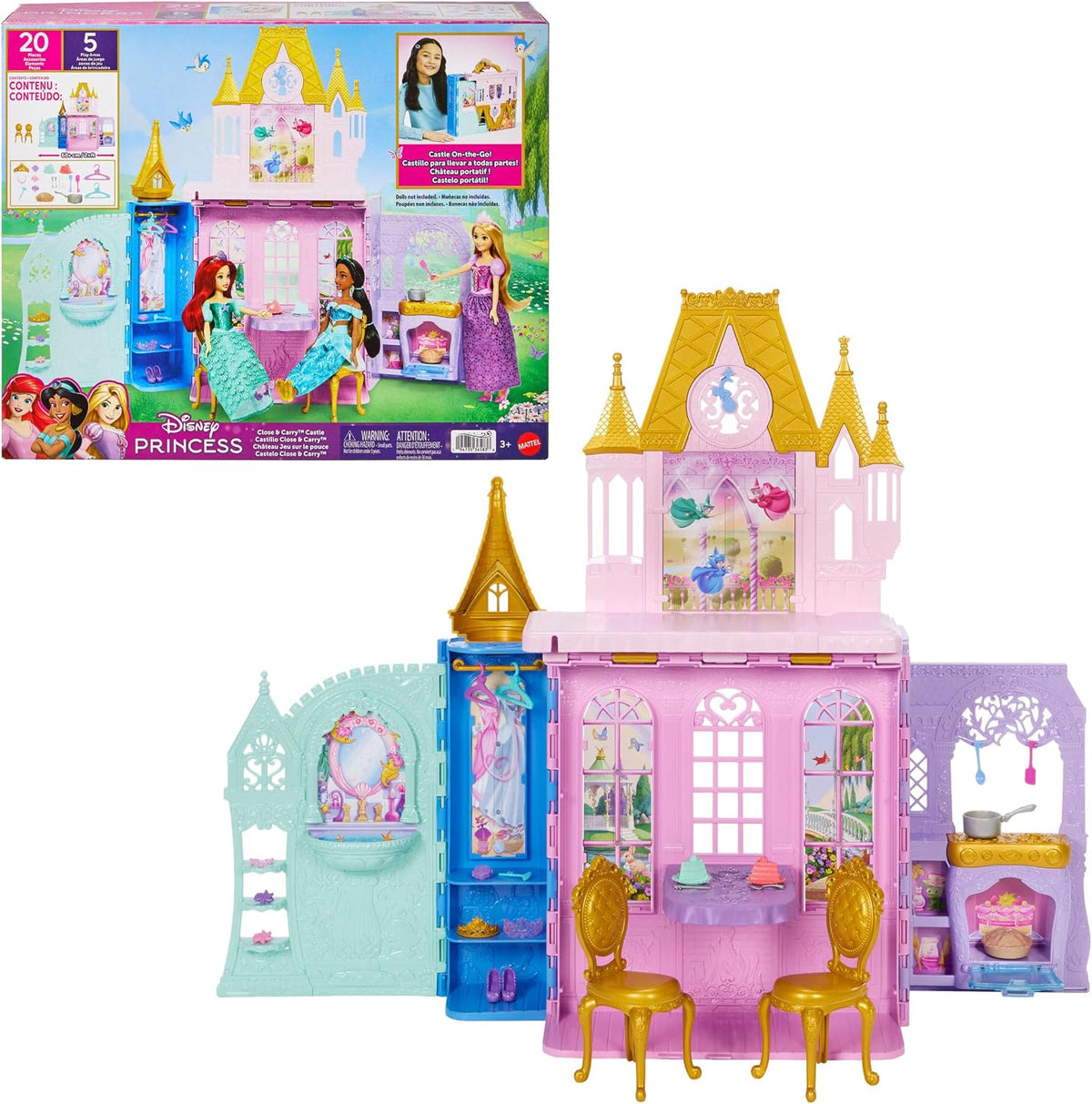 Juego portátil de castillo de princesa Disney de Mattel para cerrar...