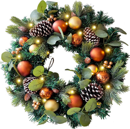 WANNA-CUL Corona de Navidad preiluminada de cobre dorado de 20 pulg...