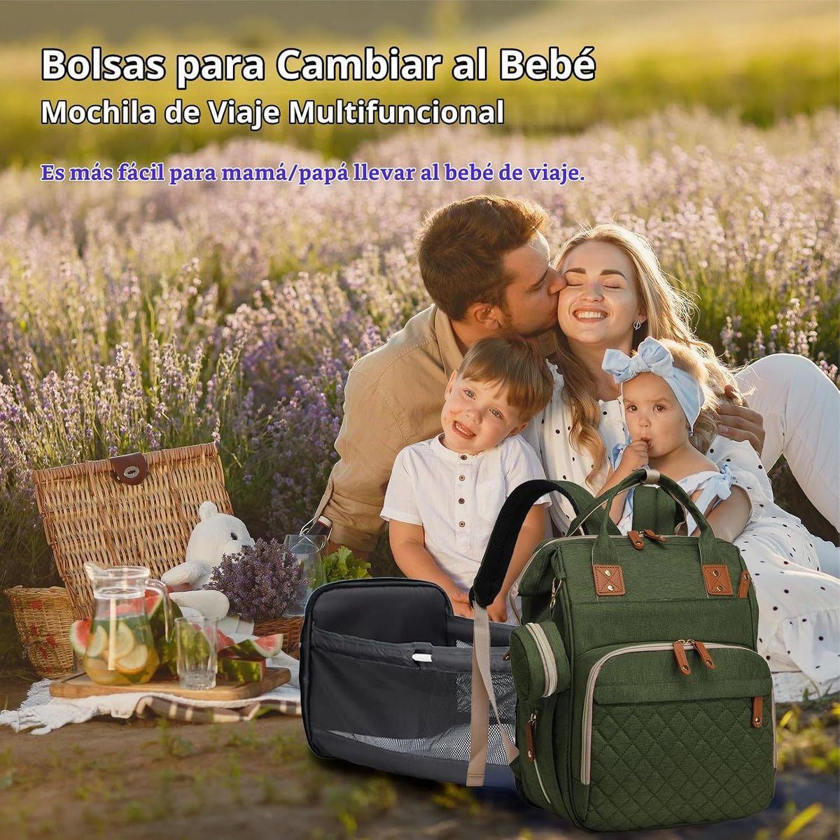 Bolsa de pañales con cambiador, mochila para bebé con cambiador ple...