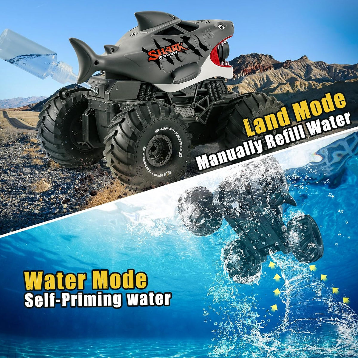 BOBXIN Anfibio Control Remoto Coche Tiburón Monster Truck Squirt Ag...