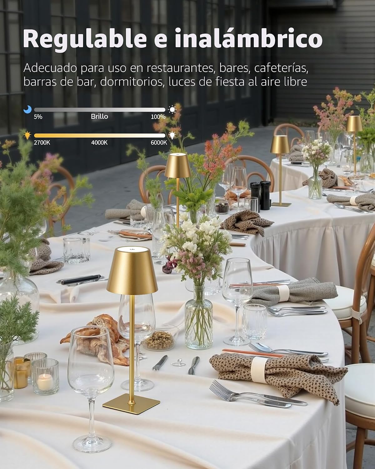 Juego de 2 lámparas de mesa inalámbricas KDG Gold, lámpara de escri...