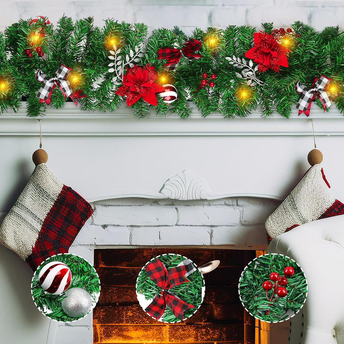 LBSUN Guirnalda de Navidad con luces, decoraciones navideñas preilu...
