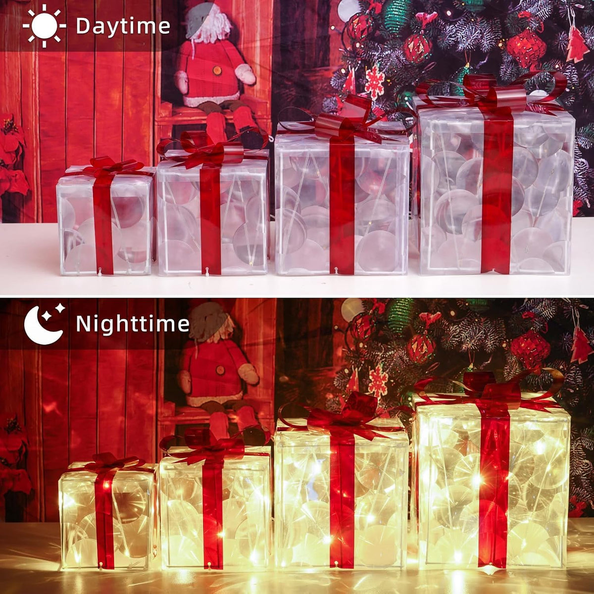 Juego de 4 cajas de regalo iluminadas de Navidad, decoración de reg...
