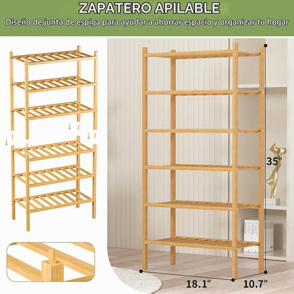 ROMGUAR CRAFT Zapatero pequeño de bambú de 6 niveles, estante de ma...