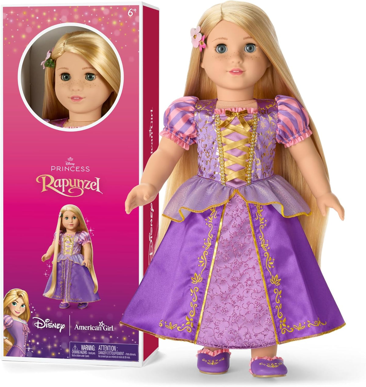 American Girl, Disney, Rapunzel, muñeca de 18 pulgadas, pelo largo...