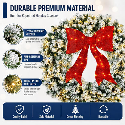 Aptliton Corona de Navidad preiluminada de 48 pulgadas con lazo | C...
