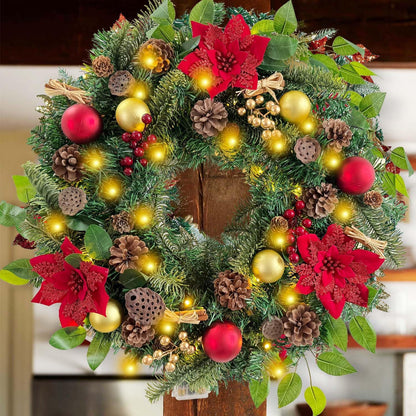 WANNA-CUL Corona de Navidad preiluminada de 24 pulgadas para puerta...