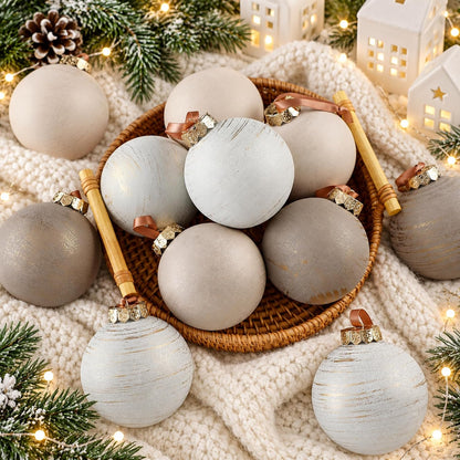 Yunlly - 12 adornos de Navidad neutros 2026, beige avena marfil | B...