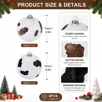 Tigeen 4 piezas de 6 pulgadas grande de vaca impresión Navidad bola...