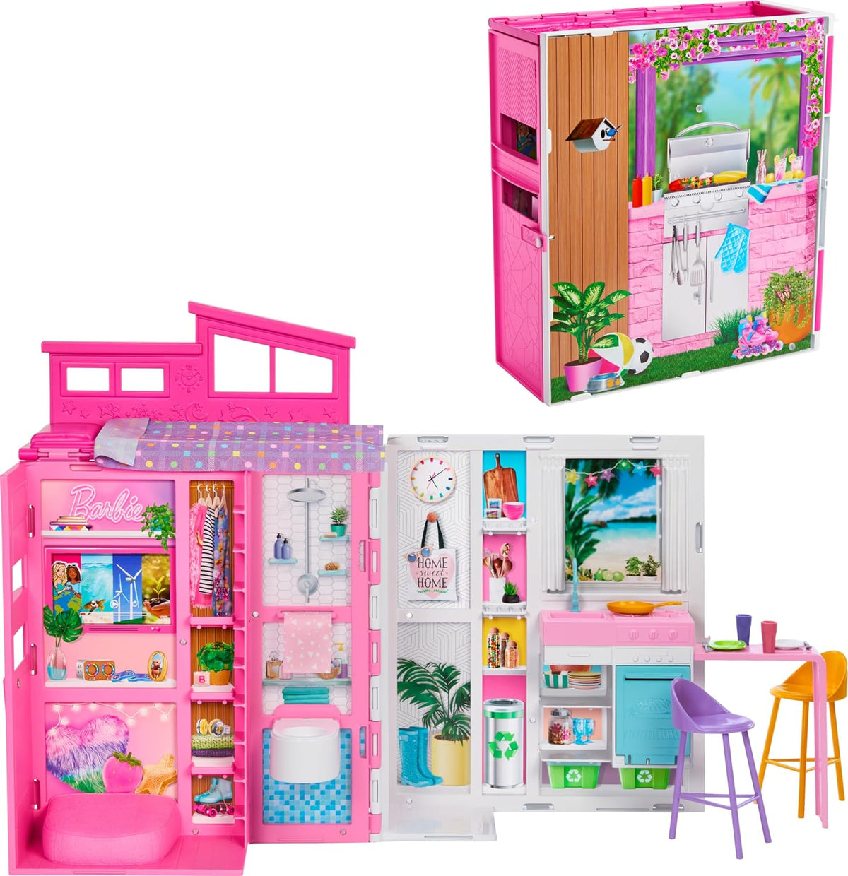 Barbie Juego de casa de muñecas, casa de escapada con accesorios |...