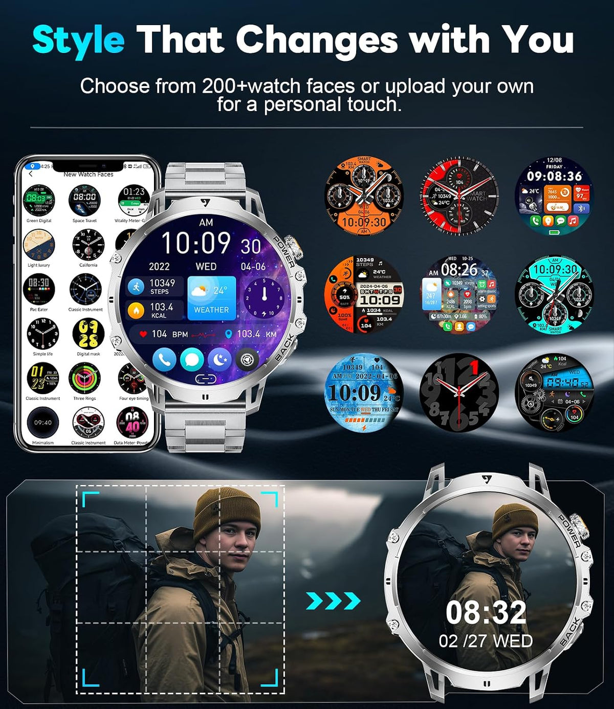 LIGE Relojes inteligentes militares para hombres (2 bandas), pantal...