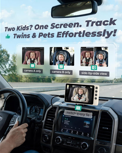 WEMOH Cámara magnética doble para coche para 2 bebés con monitor IP...