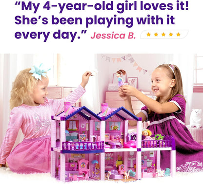 Casa de muñecas con 2 princesas, 4 unicornios, perro, muebles y acc...