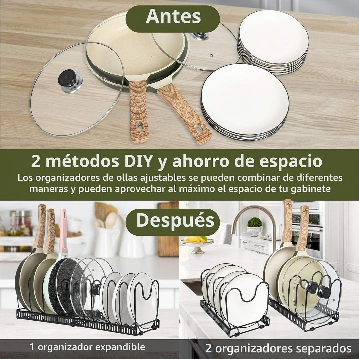 ROOHUA Estante organizador de tapas de ollas y sartenes para debajo...