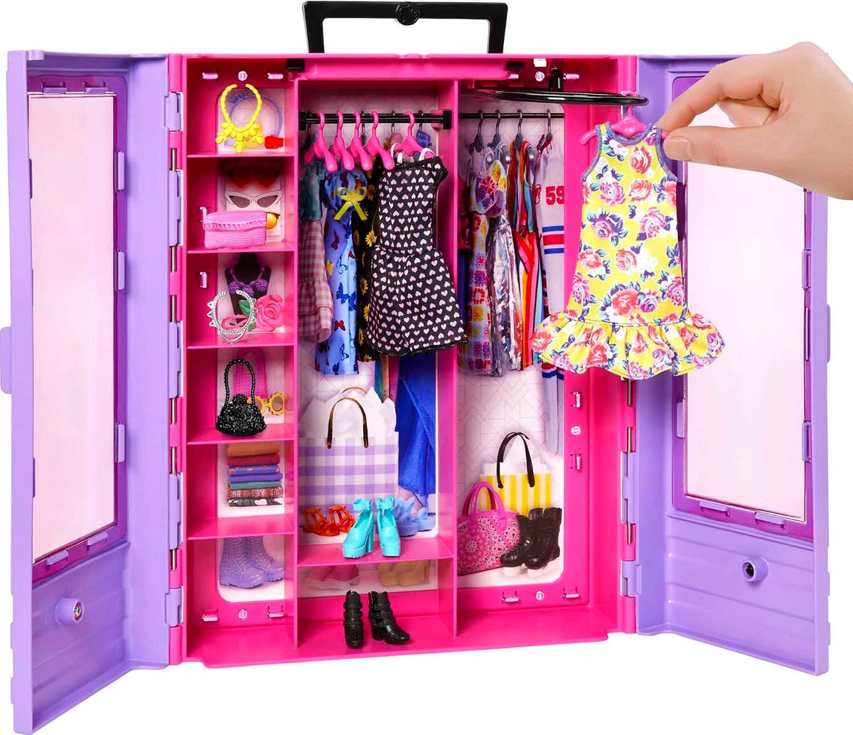 Barbie Armario con 6 hangares, accesorios con puertas translúcidas,...