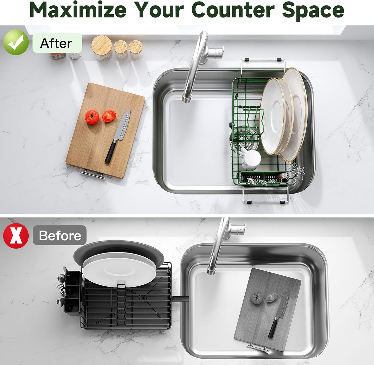 JASIWAY Mini escurridor de platos verde sobre el fregadero para apa...