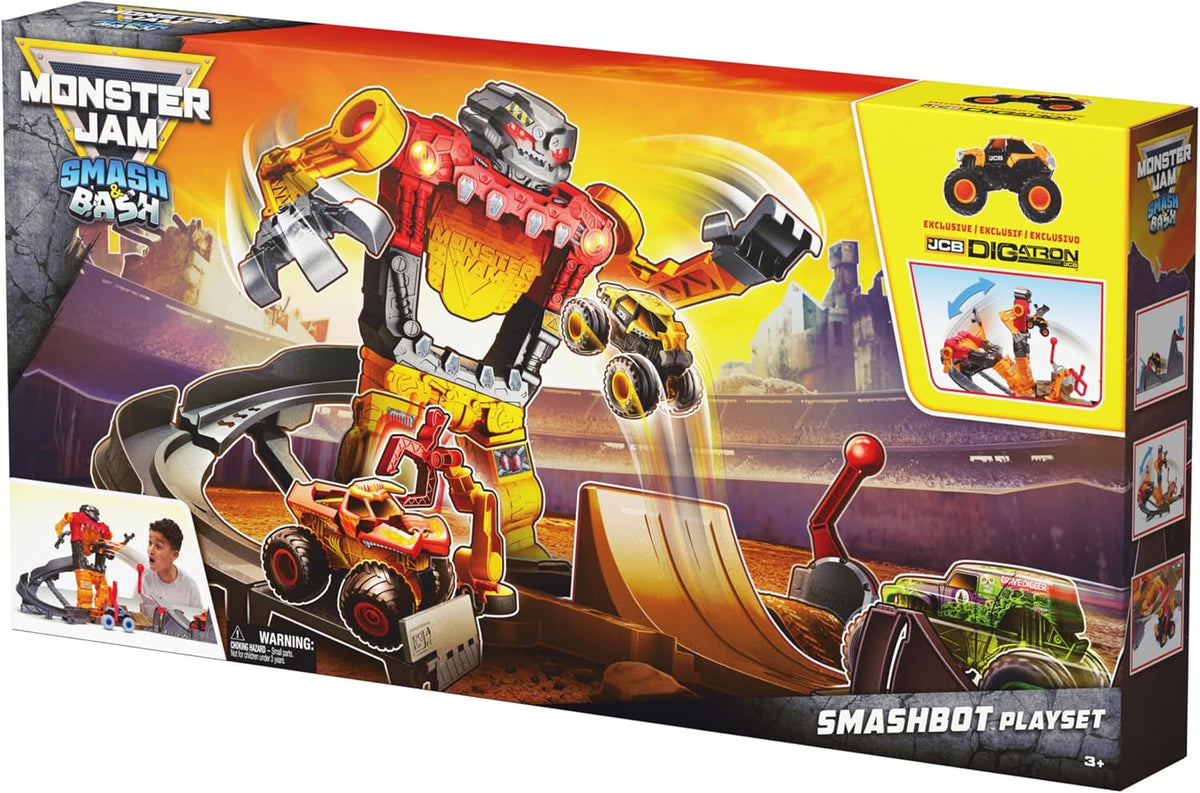 Monster Jam Smash &amp; Bash SmashBot Playset con lanzador, exclusi...