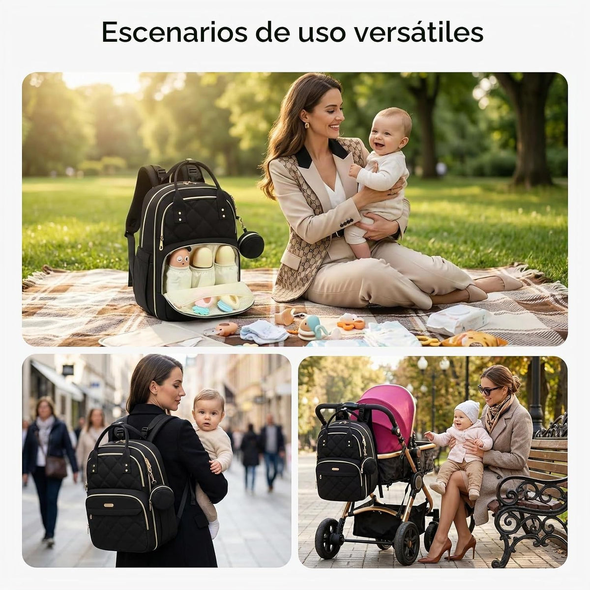 ViveVoy Mochila grande para pañales con cambiador y funda para chup...