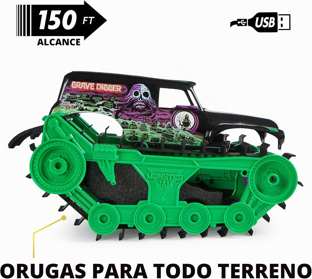 Monster Jam Grave Digger Trax Camión de juguete todoterreno RC, esc...