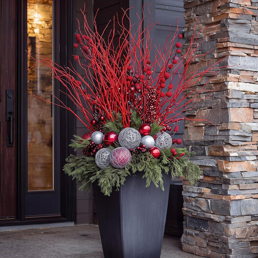 Wavwavw 10 ramas rojas artificiales de Navidad, 30 pulgadas | Tallo...