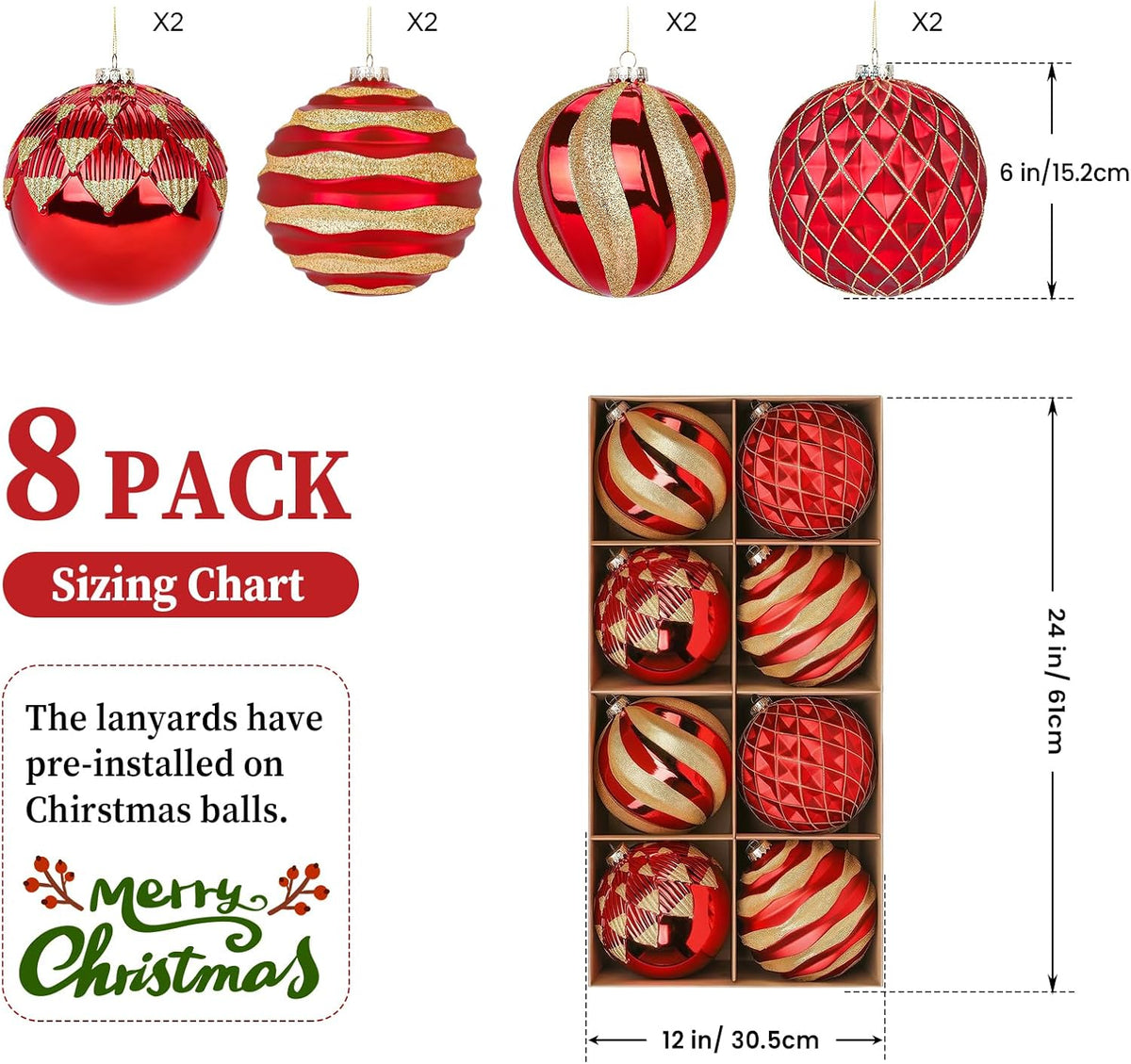 Alupssuc Adornos de bolas de Navidad grandes de 6 pulgadas\/5.906 i...