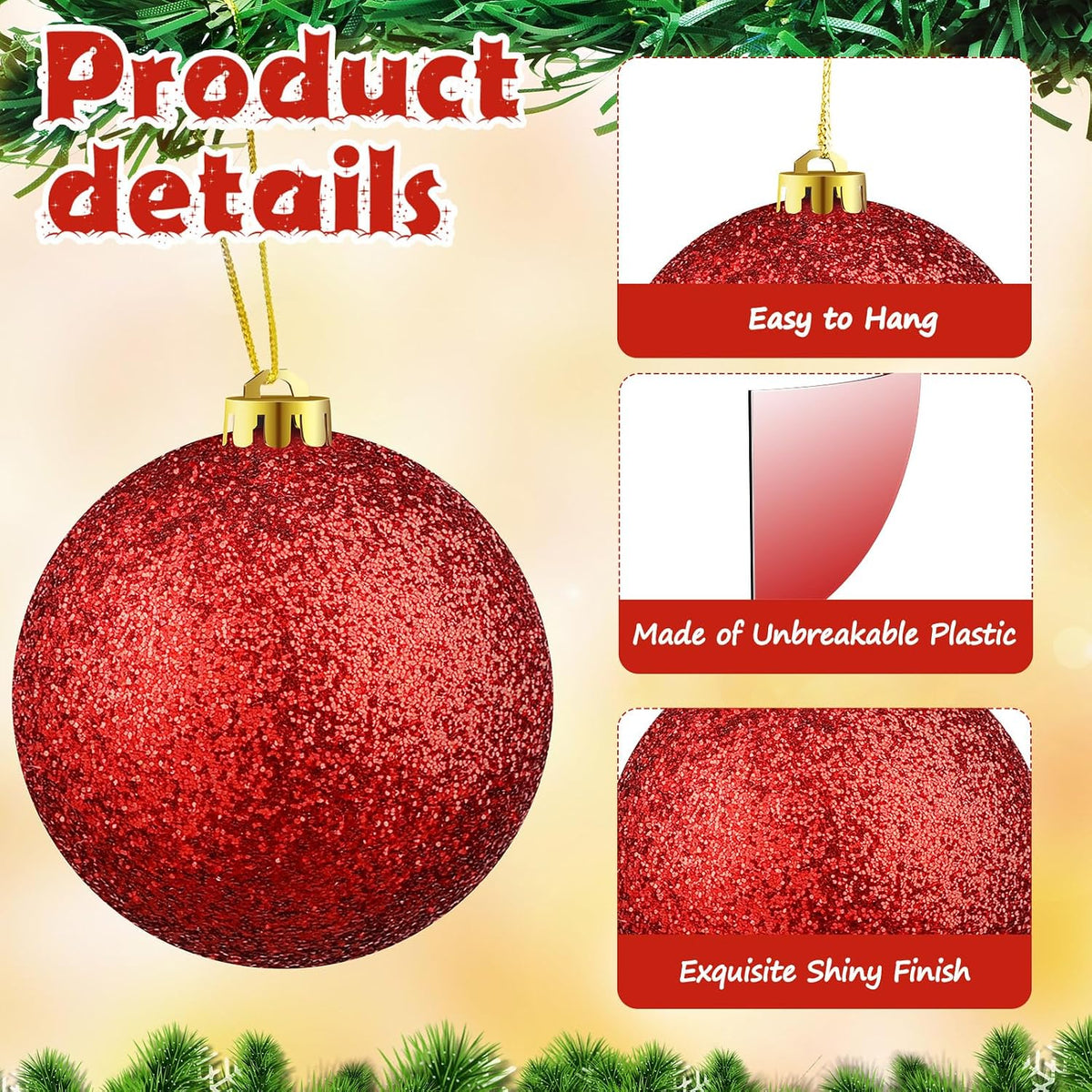 Deekin - Paquete de 8 bolas de adornos de Navidad extra grandes par...