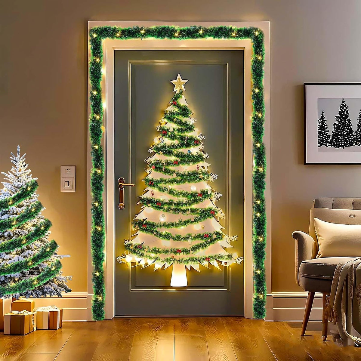 Paquete de 2 guirnaldas de Navidad con luces, total de 38 pies, 80...