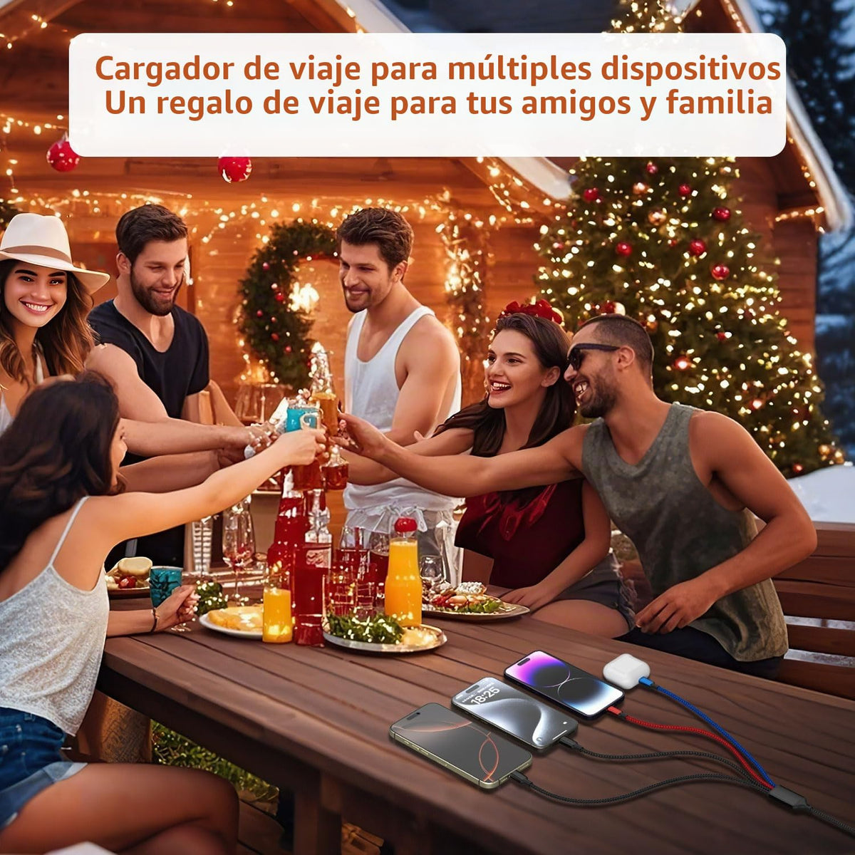 Travel Essentials 2026 - Cable de carga 4 en 2 con doble tipo-C\/IP...