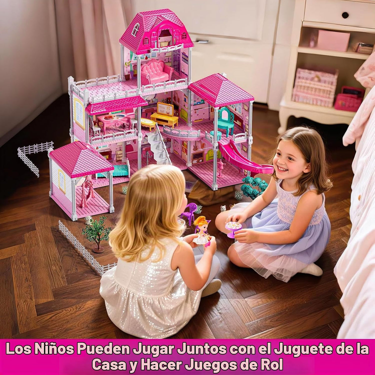 JUKUDAHU Juego de villa para niñas de 3 a 7 años, 3 pisos, 8 habita...